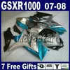 Motorcykel Fairing Kit för Suzuki GSXR1000 2007 GSX-R1000 2008 Blue Red Corona Bodywork Fairings Set K7 07 08 GSXR 1000 GJ64 + SEAT COWL