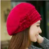 Flor Beret Womens Faux Fur Beanie Beanie Chapéu Crochet Chapéu de Inverno Neve Quente Slouchy Beanie Crânio Tampão por FedEx