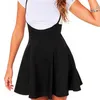 Wholesale- Women Black Skirt with Shoulder Straps Pleated Skirt Suspender Skirts High Waist Mini School Skirt