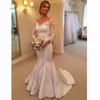 Изысканные прозрачные кружевные свадебные платья русалки с 34 длинными рукавами сексуально от плеча Satin Robe de Moriee Grace Bridal Howns4699668