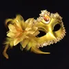 Luksusowe Maski Party Seksowna Rzecz Gemstone Weneckie Masquerade Maska Pióro Kwiat Na bok Cekin Koronki Bal Black White Gold Silver