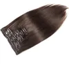 Malaysische dunkelbraune Farbe, 2 glatte Echthaar-Clip-in-Haarverlängerungen, unverarbeitete Beauty-Webstoffe, 10 Stück, Los 100 g