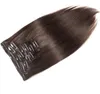 Couleur brun foncé brésilien 2 clips de cheveux humains droits en soie dans les extensions de cheveux beauté non transformée tisse 70g 120g 140g 160g pour le choix