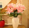 Konstgjord Lily Bunch (9 Heads / Piece) 45cm Lily Flower Fake Lilies Blommor För Bröllop Brud Buketter Party Heminredning