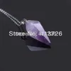 wholesale 10Pcs Charm Silver Plated Natural Mixed Order Stone Hexagon Stone Healing Point Chakra Pendant Necklace Jewelry