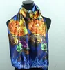 1pcs Gold Flower Royal Blue Purple Scarves Women's Fashion Satin Oil Painting Long Wrap Shawl Beach Silk Scarf 160X50cm