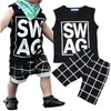 Baby Kläder Barn Striped Letter T Shirts Byxor Outfits Boys Grid Cross Toppar Byxor Passar Aldrig växa upp Cartoon Fashion Kids kläder B3559