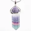 Bulk 5 stycken Rainbow Fluorite Stone Healing Chakra Prism Point Gemstone Pendulum Bead Silvery Pendant Charm smycken