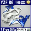 Free shipping fairings set for YAMAHA YZF-R6 1998-2002 YZF 600 YZFR6 98 99 00 01 02 blue white fairing body kits VB95