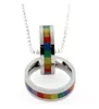 Stainless Steel 2 Rings Pendants with Rainbow Design Free Ball Chain