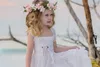 드레스 웨딩 스퀘어 목 아플리케 비드를위한 저렴한 흰색 꽃 소녀의 드레스 어린이 정식 착용 민소매 비치 소녀의 미인 대회 가운