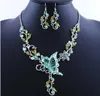 6 Colors Women Butterfly Flower Rhinestone Pendant Statement Necklace Earrings Jewelry Set Fashion Jewelry Bridal Wedding Dress Je215U