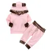 Ropa para bebés recién nacidos Conjunto de ropa para bebés y niñas Conjunto de sudadera con capucha rosa con lado de leopardo Tops Sudadera Pantalones Leggings 2 piezas Conjunto de trajes para bebés Boutique