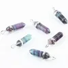 Bulk 5 Pezzi Arcobaleno Fluorite Pietra Healing Chakra Prism Point Gemstone Pendulum Bead Silvery Pendant Charm Jewelry340w