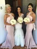 New Arrival Glamorous Pink Long Bridesmaids Dresses Spring Fashion Mermaid Wedding Party Gowns Halter Sexy Sliim Cheap Bridesmaid Dress