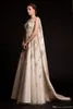 Krikor Jabotiska Prom Klänningar 2015 Broderade Beading Lace Appliques Dresses Party Evening Wear Arabiska Watteau Train Satin Evening Gowns