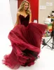 Fabuleux corset robes de bal rouge foncé velours décolleté en coeur haut étage longueur tulle robes de soirée pas cher de haute qualité sur mesure