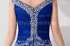 Shede Mermaid Royal Blue Tulle Prom Avondjurk 2015 Off Shoulder Formal Party-jurken met unieke kralen pailletten Elegantnew jurken BZP0436