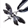 hot sell 6Colors Vintage Enamel Dragonfly Crystal Pendant Necklaces Organza String Necklace Necklaces fashion Jewelry