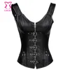 Gothic Black Faux Leather Rits Gesp Vest Corset Corset Top Steampunk Kleding Korsett voor Vrouwen Sexy korsetten en Bustiers