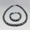 Juego de joyería de la mejor calidad, collar de cadena bizantina plana de plata negra de 8mm, pulsera de acero inoxidable 316L para joyería de regalo para marido/padre