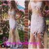 Beyaz Dantel Aplikler Gelinlik Modelleri Arapça Sheer Boyun Bacak Scoop Seksi Illusion Uzun Parti Elbise vestido de dresses longo Çarpıcı Akşam elbise