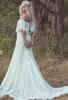 Robes vintage des années 1970 robes de mariée bohème country de l'épaule décolleté aliné