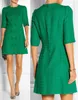 Nouveauté femmes robe trapèze bouton embellissement demi manches robes vertes 15099777