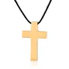 Schlichter, schlichter Kreuz-Anhänger aus Edelstahl mit schwarzer Kordel, gotischer Unisex-Schmuck, gravierte, hochglanzpolierte, glatte Kreuz-Halskette