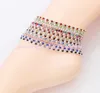 12 pcs / lot 12 couleurs Argent Plaqué Frais Plein Clair Coloré Strass Tchèque Cristal Cercle Printemps Bracelets De Cheville Corps Jewelry239Y