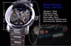 Ganador Océano Azul Moda Diseñador Casual Acero Inoxidable Hombres Reloj Esqueleto Relojes para hombre Top Marcas de Lujo Mecánico Mano Viento Wa201y