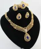 Trendy 18K Gold Plated Wedding African Gem Beads Women Party Dubai Necklace Bracelet Earring Ring Wedding Jewelry sets