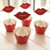 24 stks / set evenement feestartikelen bruiloft decoratie cupcake wrappers rode lippen kind verjaardagsfeestje cup cake toppers pakken Jia020