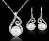 2016 nieuwste vrouwen kristal parel hanger ketting oorbel sieraden set 925 zilveren ketting ketting sieraden 12 stks verkoop