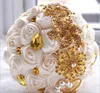 Gorgeous wedding bridal bouquets ivory gold flowers Artificial Wedding Bouquet new crystal sparkle 2016 bouquet of bride