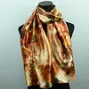 1 st White Flower Brown Green Leaf Scarves Women's Fashion Satin Oljemålning Lång Wrap Shawl Beach Silk Scarf 160x50cm