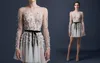 Paolo Sebastian Kısa Parti Elbise Boncuk payetli Aplikler Çiçekler Dantelli Gelinlik Modelleri 2015 Uzun Kollu Şeffaf Seksi Elbise Parti Akşam