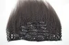 12inch-26inch Full Head Yaki Clip In Hair Extensions natural black coarse yaki Brazilian Human Hair kinky Straight 100% Human Hair G-EASY