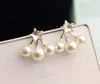 Korea Style Silver Plated Clear Crystal Star Three Pearl Ear Studs Earrings