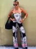 Summer Plus Size Elegant Women Jumpsuit Floral Printed Full Length Wide Leg Playsuit Irregular Sexy Black Strapless Rompers Overalls S-XL