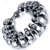 Hot Cool Style HigH Polished Stainless Steel Silver Biker skull in row wave pattern Chain Link Bracelet Men's Jewelry 24mm 8.66'