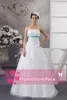 New Design Strapless 2015 Empire Waist Wedding Dresses With Light Sky Blue Beading Appliqued Satin Sash Plus Size Bridal PartyGowns WDH1-476