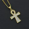 Sable glacé pendentif en or couleur argent égyptien clé de la vie égyptien croix pendentif Ankh collier Hip hop bijoux