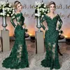 Sparkly Mermaid Lace Avondjurken met lange mouwen Sheer Bateau Hals Lovertjes Prom Jurken Sweep Trein Tulle Geappliceerd formele kleding