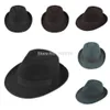 Toptan-Unisex Erkekler Kadınlar Yün Pamuk Fedora Şapka Cappelli Caz ​​Keçe Floppy Şerit Bant Panama Şapka Zarif Gorras Hombre Gangster Kap