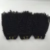 Fechamento de seda Com Feixes de Cabelo Brasileiro Afro Crespo Encaracolado Tecer Cabelo Humano Não Transformados Cabelo Virgem Malaio Indiano Extensões de Cabelo Peruano