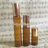 Sıcak Satış 3ML 5ml 10ml Amber Roll-On Altın Kapak 1100Pcs / Lot ile Uçucu Yağlar Doldurulabilir Parfüm Şişe Cam konteynırlar için Merdane Bottles