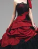 2019 고딕 양식의 빨간색과 검은 웨딩 드레스 1 개의 어깨 레이스 얇은 명주 그릇 가운 가운 신부 가운 레이스 뒷면 커스텀 메이드 W1062258c