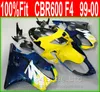 أزرق أصفر Fullset أجزاء الدراجة النارية لهوندا 99 00 CBR600 F4 مسج bodykit CBR 600 F4 1999 2000 fairings kit + 7Gifts