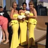 Elegancki prawdziwy obraz Druhna Dresses Cared Long Sweetheart Bright Peplum Druhna Dress Daffodil Wieczór Prom Party Suknie na Sprzedaż